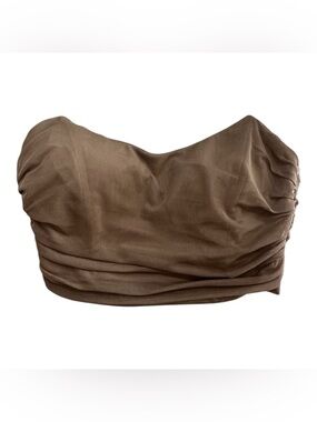 MABLE Strapless Brown Ruched Bandeau Top
